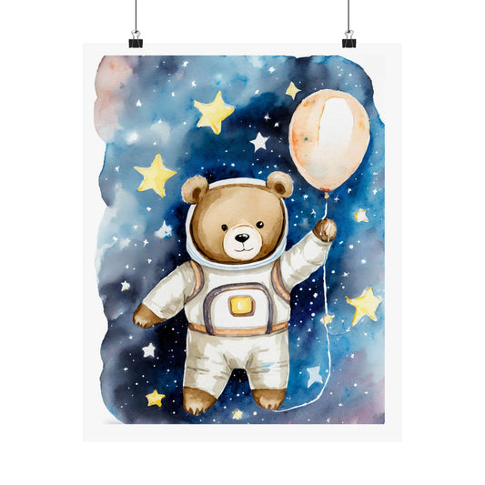 Cute Astronaut Bear Poster, Space Nursery Decor, Kids Room Wall Art, Birthday Gift, Baby Shower Decoration