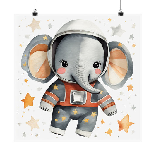 Cute Astronaut Elephant Poster, Nursery Wall Art, Kid's Room Decor, Baby Shower Gift, Children's Room Decoration, Animal Art