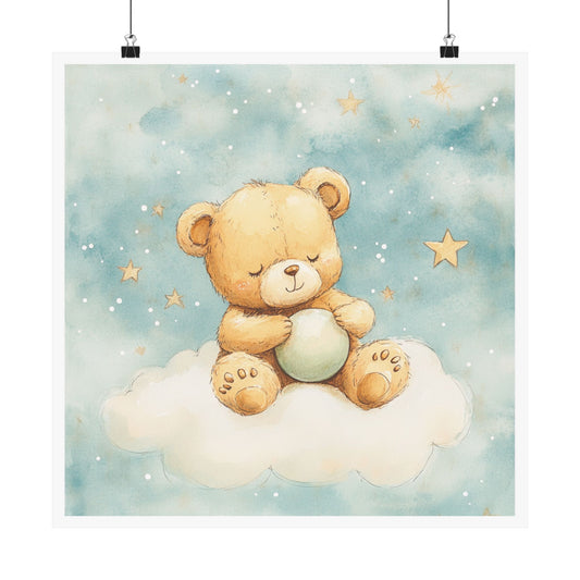 Cute Teddy Bear Matte Vertical Poster, Nursery Decor, Baby Shower Gift, Children's Room Art, Dreamy Wall Art
