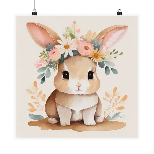 Charming Bunny Poster, Cute Animal Wall Art, Floral Rabbit Decor, Kid's Room Decoration, Spring Inspired Print