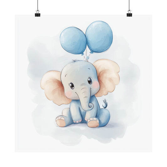 Cute Elephant Balloon Poster, Nursery Wall Art, Baby Shower Decor, Kids Room Print, Adorable Animal Illustration