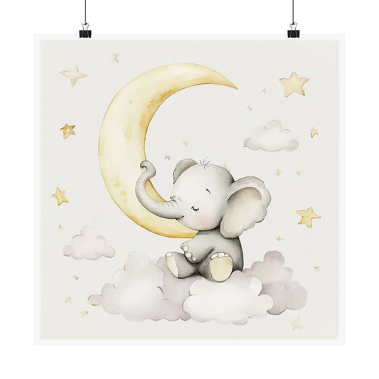 Elephant Moon Nursery Poster, Baby Room Wall Art, Cute Animal Decor, Kids Bedroom Print, Moon and Stars Design