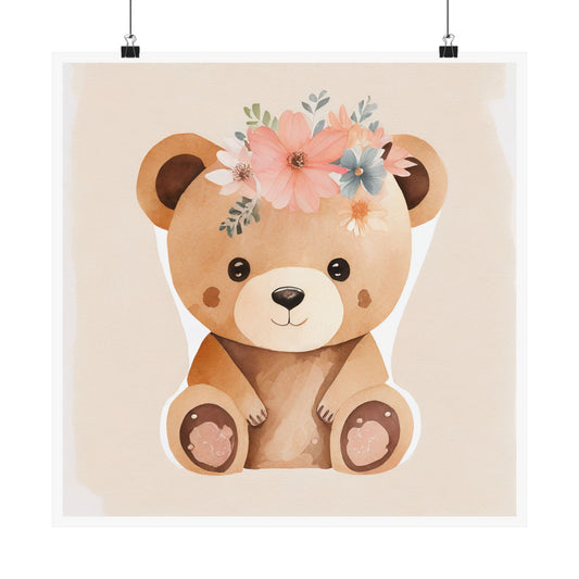 Cute Bear Nursery Wall Art, Adorable Animal Decor, Kid's Room Decoration, Floral Bear Poster, Baby Shower Gift