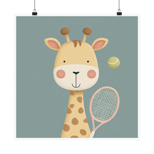 Cute Giraffe Tennis Poster, Playful Nursery Wall Art, Kids Room Decor, Animal Print, Gift for Children, Sports-Themed Decoration
