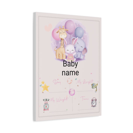 Personalized Baby Growth Chart Canvas, Kids Room Decor, Birth Stats Wall Art, Baby Shower Gift, Nursery Wall Art