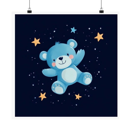 Cute Bear Nursery Wall Art, Matte Vertical Posters for Kids Room, Baby Shower Gift, Starry Night Decor, Playroom Decoration
