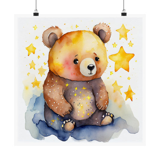 Warm & Cozy Bear Poster: Kids Room Decor, Nursery Art, Gift for Baby Shower, Cute Animal Wall Art, Whimsical Starry Theme