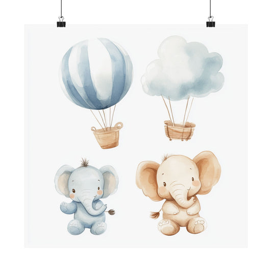 Whimsical Baby Animal Posters, Nursery Wall Art, Child's Room Decor, Elephant Print Set, Cute Animal Illustrations