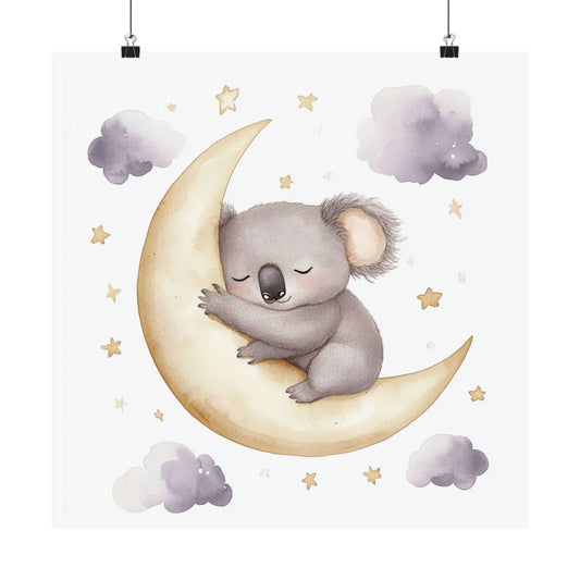 Sleepy Koala Moon Vertical Poster, Nursery Decor, Kids Room Wall Art, Cute Animal Print, Celestial Themed Decor