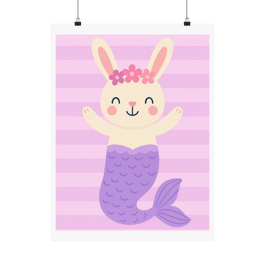Cute Bunny Mermaid Vertical Poster, Whimsical Wall Art, Kid's Room Decor, Playroom Artwork, Baby Shower Gift, Nursery Decor