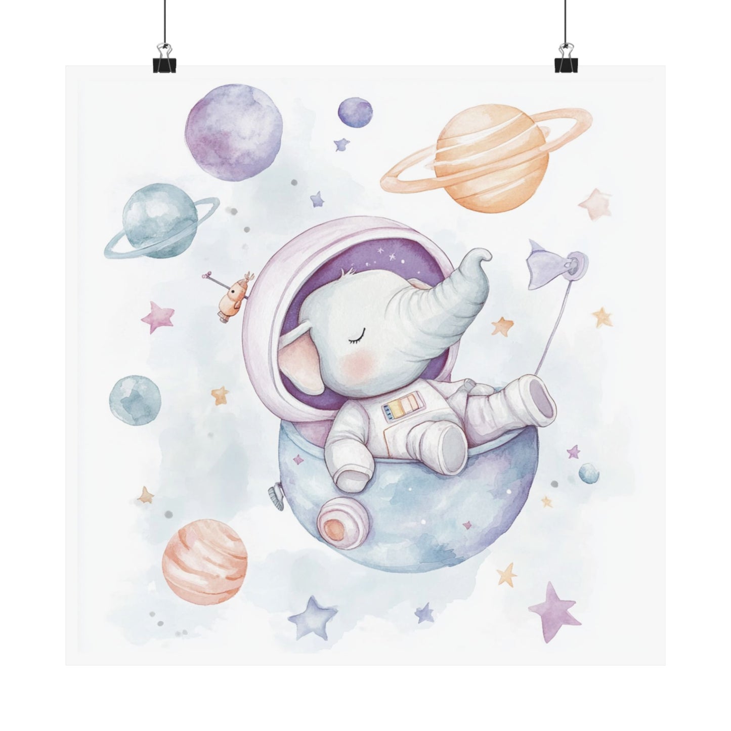 Whimsical Elephant Space Poster, Nursery Decor, Kid's Room Art, Celestial Wall Art, Baby Shower Gift, Playroom Decoration