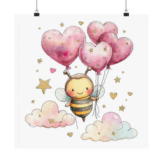 Charming Bee Heart Balloon Art Print, Nursery Decor, Cute Wall Art, Gift for Kids, Baby Shower Decor, Playroom Decoration