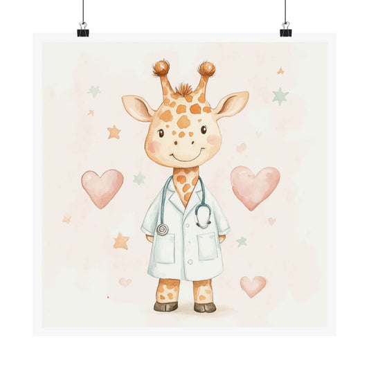 Cute Giraffe Doctor Wall Art Print, Nursery Decor for Kids, Baby Shower Gift, Animal Themed Poster, Whimsical Pediatrician Art