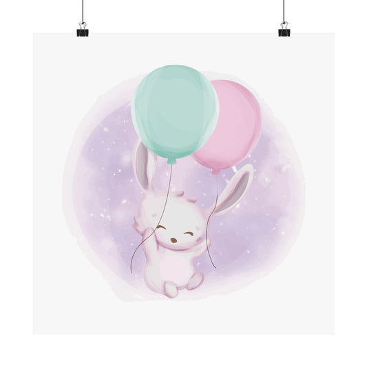 Cute Bunny Balloon Wall Art Print, Adorable Rabbit Poster, Kids Room Decor, Nursery Wall Art, Birthday Gift, Playful Vibe