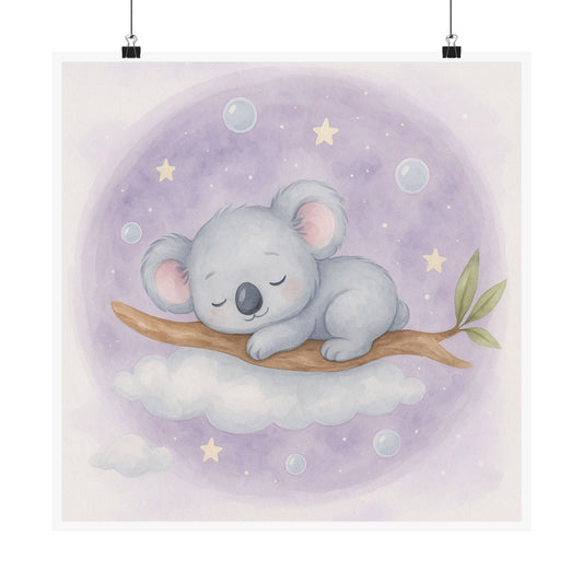 Whimsical Koala Vertical Poster Art, Nursery Decor, Kid's Room Wall Art, Baby Shower Gift, Sleepy Animal Print
