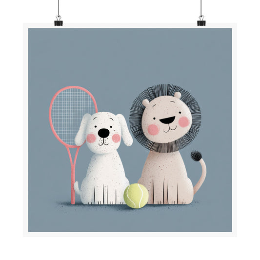 Cute Animal Poster Art, Kids Room Decor, Playful Nursery Print, Dog and Lion Wall Art, Gift for Children, Animal Lovers, Fun Home Design