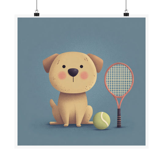 Charming Dog Poster Print, Adorable Pet Wall Art, Kid's Room Decor, Tennis Lover Gift, Cute Animal Art