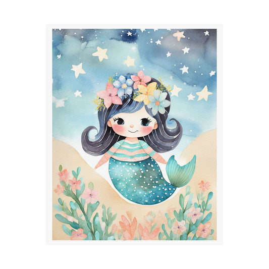 Charming Mermaid Art Print, Whimsical Wall Decor, Kids Room Decor, Birthday Gift, Ocean-Themed Nursery Print