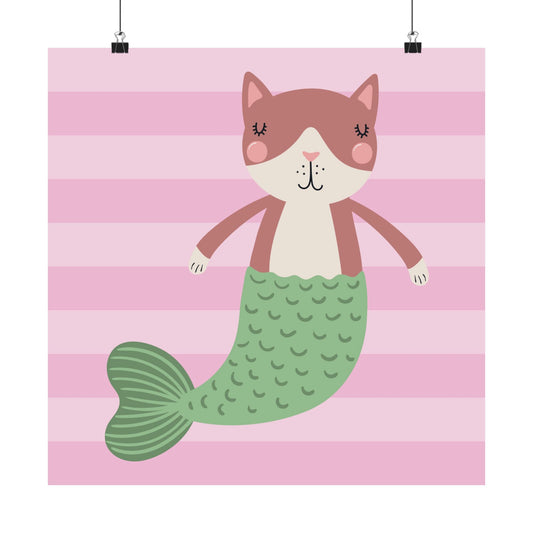 Cute Cat Mermaid Poster, Whimsical Nursery Art, Kids Room Decor, Kawaii Wall Art, Cat Lover Gift, Playful Atmosphere