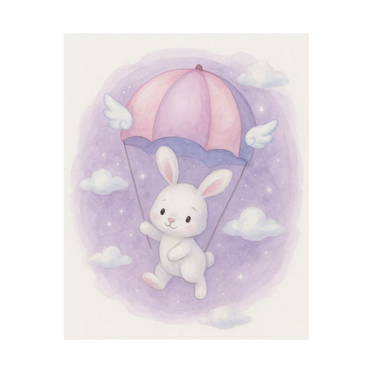 Whimsical Bunny Parachute Poster, Nursery Decor, Cute Baby Room Wall Art, Sweet Animal Poster, Kids' Room Decoration