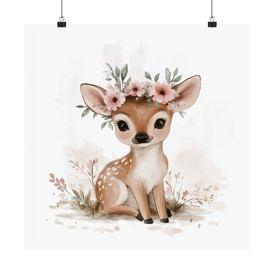 Whimsical Deer Art Print, Nursery Decor, Cute Animal Wall Art, Kids Room Decor, Floral, Baby Shower Gift