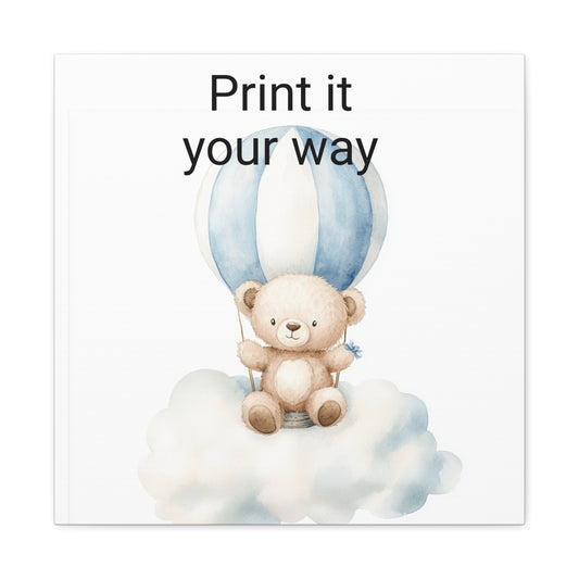 Personalized Bear Balloon Print on Matte Canvas, Nursery Decor, Kids Room Art, Custom Artwork, Gift for Baby Shower, Wall Art