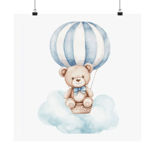 Whimsical Bear Hot Air Balloon Poster, Nursery Decor, Children's Room Art, Birthday Gift, Baby Shower Decor, Watercolor Wall Art