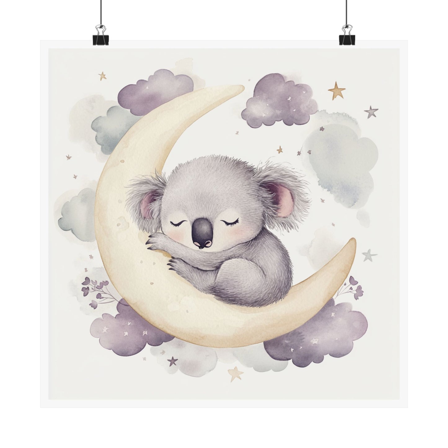 Cozy Koala Poster, Cute Animal Art, Nursery Decor, Baby Shower Gift, Dreamy Moon Theme