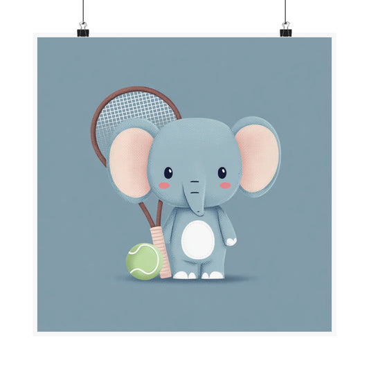 Cute Elephant Tennis Poster, Kids Room Decor, Nursery Wall Art, Animal Lover Gift, Playful Home Decoration