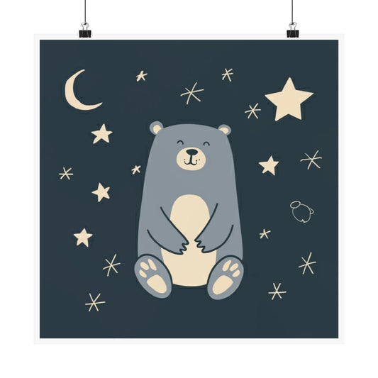 Cute Bear Wall Art, Child Room Decor, Nursery Prints, Animal Themed Poster, Starry Night Art