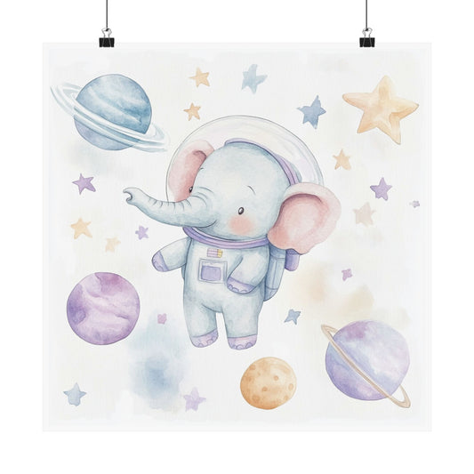 Whimsical Elephant Space Poster, Nursery Wall Art, Baby Shower Gift, Kids Room Decor, Cosmic Elephant Print