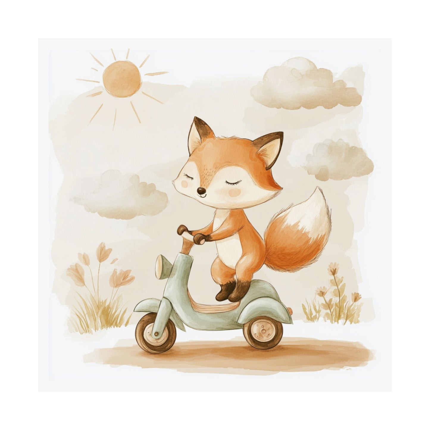 Cute Fox Scooter Adventure Vertical Poster, Kids Room Decor, Nursery Wall Art, Playroom Art, Baby Shower Gift