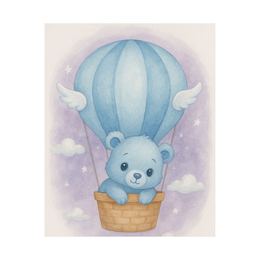 Cute Hot Air Balloon Bear Poster, Nursery Wall Art, Baby Shower Gift, Whimsical Decor, Kids Room Print