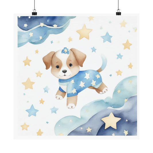 Whimsical Dog Art Poster, Cute Pet Decor, Children's Room Wall Art, Nursery Decoration, Animal Theme Gift