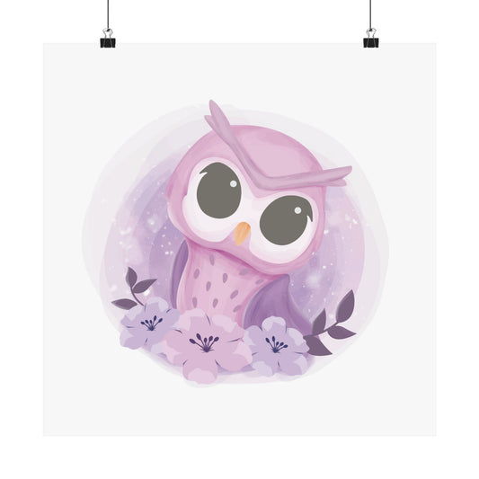 Whimsical Owl Wall Art Print, Cute Owl Decor, Kids Room Decor, Nursery Art, Gift for Owl Lovers, Pink Floral Poster