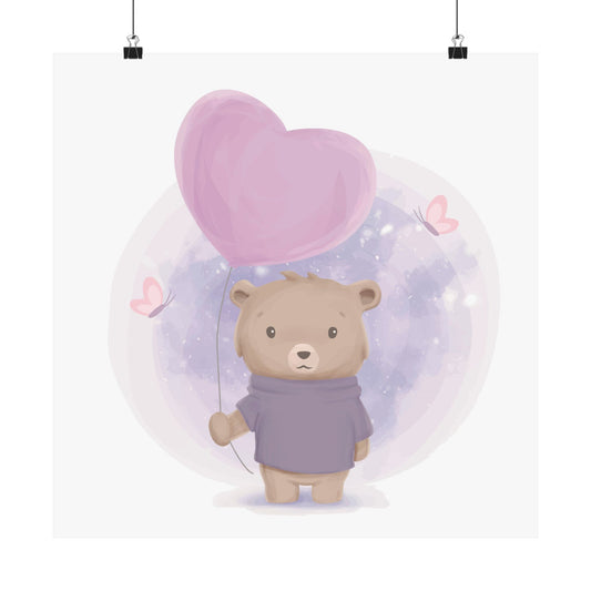 Cute Bear with Heart Balloon Matte Vertical Posters, Kid's Room Decor, Nursery Wall Art, Baby Shower Gift, Valentine's Day Decoration