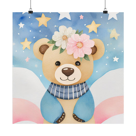 Cute Bear Wall Art Print, Nursery Decor, Kids Room Decoration, Floral Animal Poster, Gift for Baby Shower, Playroom Artwork