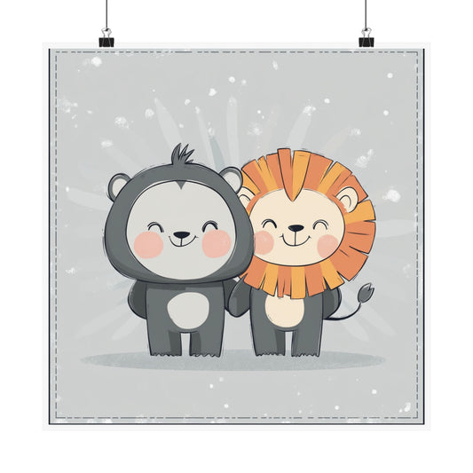 Cute Animal Friendship Poster, Nursery Art, Kids Room Decor, Lion and Bear Print, Gift for Baby Shower