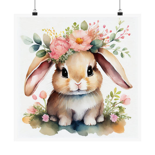 Floral Bunny Poster, Cute Rabbit Wall Art, Spring Decor, Baby Room Decor, Easter Home Decoration