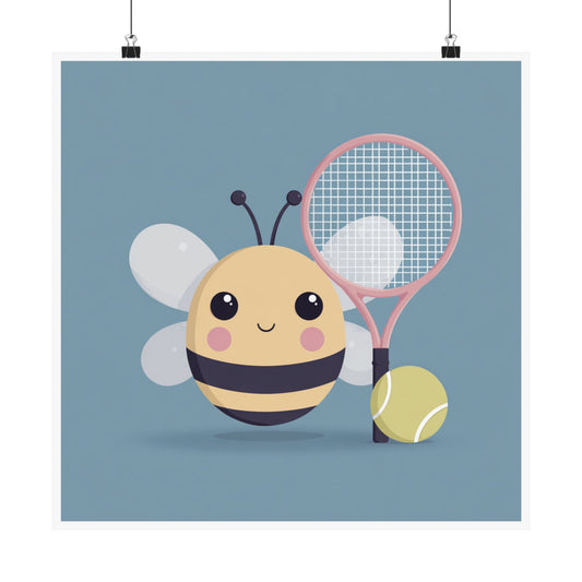 Cute Bee Tennis Poster | Fun Children's Room Decor, Gift for Sports Lovers, Playful Wall Art, Nursery Accent