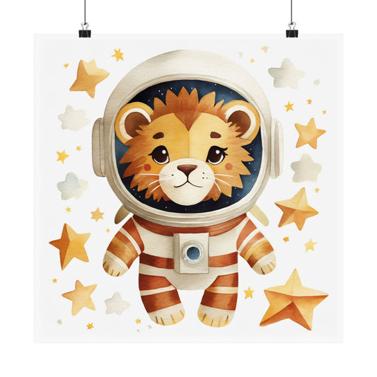 Cute Astronaut Lion Wall Art, Kids Room Decor, Nursery Print, Space Theme, Baby Shower Gift, Whimsical Poster, Animal Art
