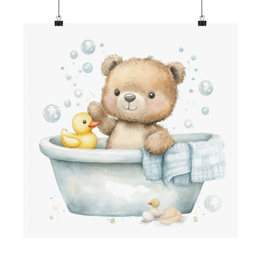 Cute Bear Bathtime Vertical Poster, Nursery Wall Art, Baby Shower Gift, Children Room Decor, Perfect for Kids' Spaces