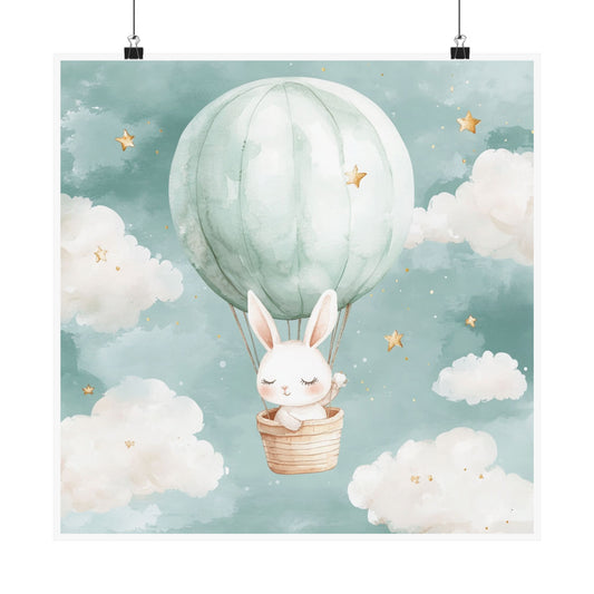 Cute Bunny Hot Air Balloon Poster, Nursery Wall Art, Childroom Decor, Kids Gift, Watercolor Design