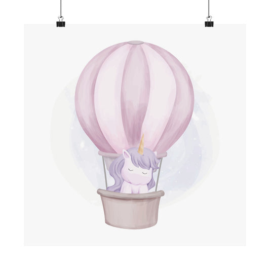 Whimsical Unicorn Hot Air Balloon Poster, Child Room Decor, Nursery Wall Art, Dreamy Aesthetic, Gift for Kids