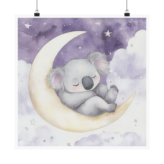 Whimsical Koala Moon Poster, Kid's Room Decor, Nursery Wall Art, Cute Animal Poster, Sleepy Koala Artwork