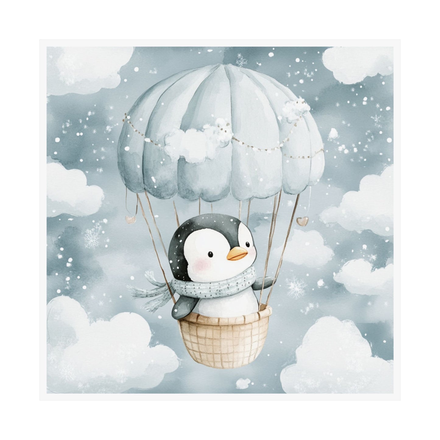 Cute Penguin Hot Air Balloon Matte Vertical Posters, Nursery Decor, Kids Room Wall Art, Baby Shower Gift, Whimsical Artwork