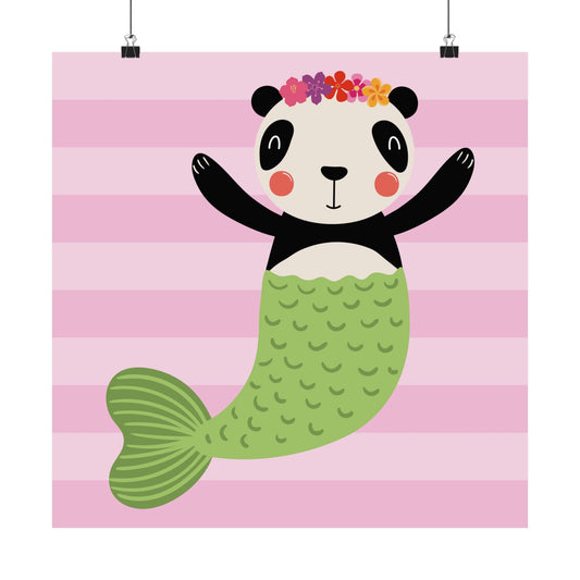 Cute Panda Mermaid Poster, Wall Art, Home Décor, Kids Room Decoration, Gift for Animal Lovers, Playroom Wall Art