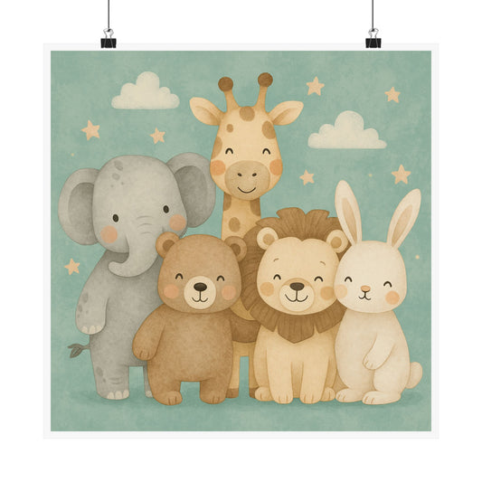 Adorable Animal Nursery Wall Art Poster, Cute Kids Room Decor, Baby Shower Gift, Kids Wall Decor, Jungle Animals Art
