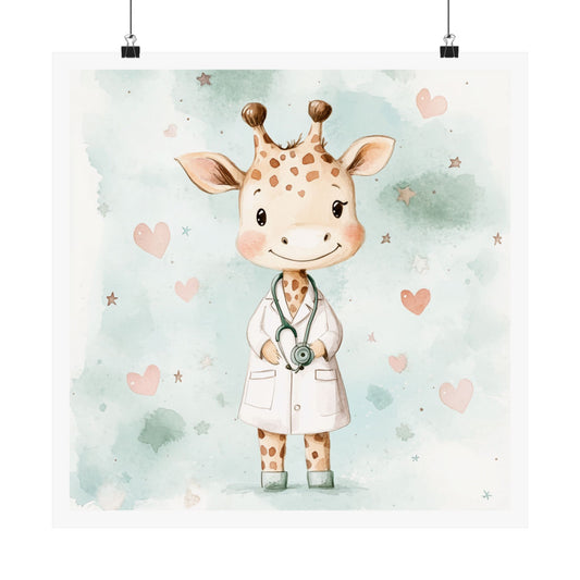 Whimsical Giraffe Doctor Poster, Kids Room Decor, Nursery Art, Baby Shower Gift, Animal Wall Art, Cute Doctor Print