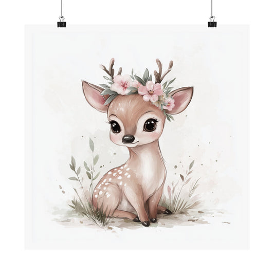 Charming Floral Deer Poster, Nursery Wall Art, Kids Room Decor, Baby Shower Gift, Woodland Animal Print